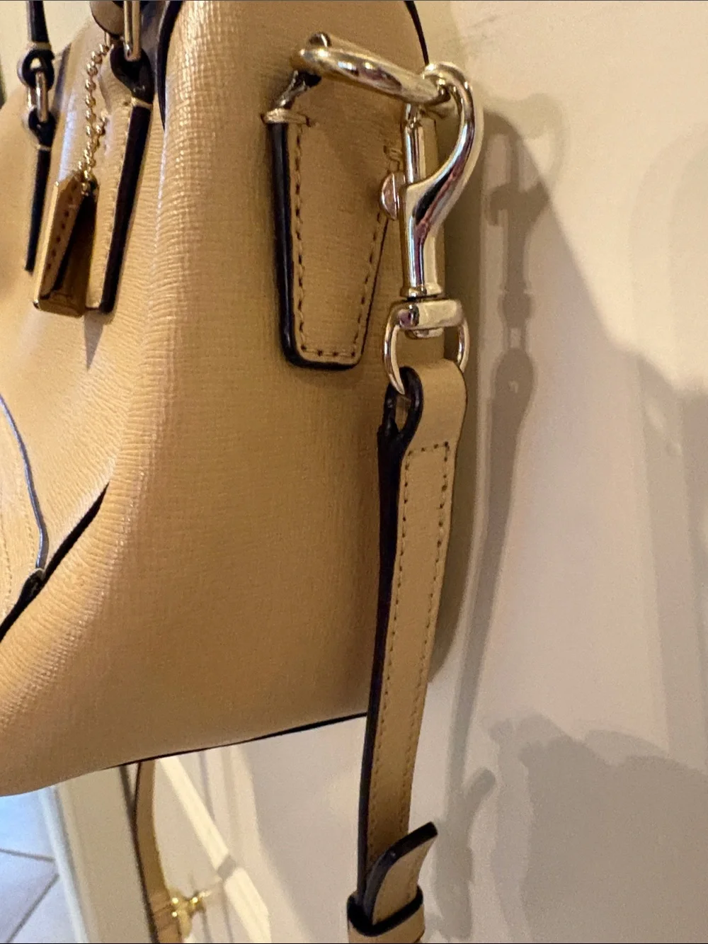 Coach Tan Saffiano Mini Satchel with Detachable Strap